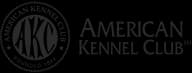The American Kennel Club logo in gray on a black background