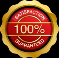 A gold and red badge with 100 percent satisfaction guarantee
