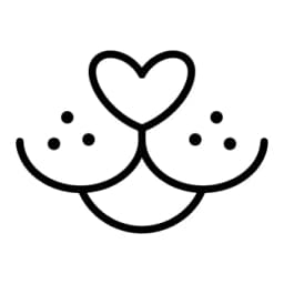 A minimalist line drawing of two breasts forming a heart shape